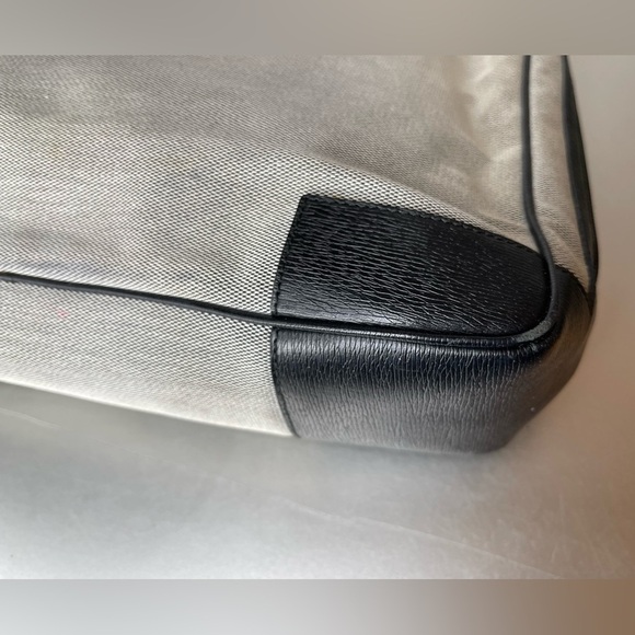 GUCCI Authentic Woven Top Handle Satchel Leather Accent Logo Clasp Career Bag - Picture 6 of 13